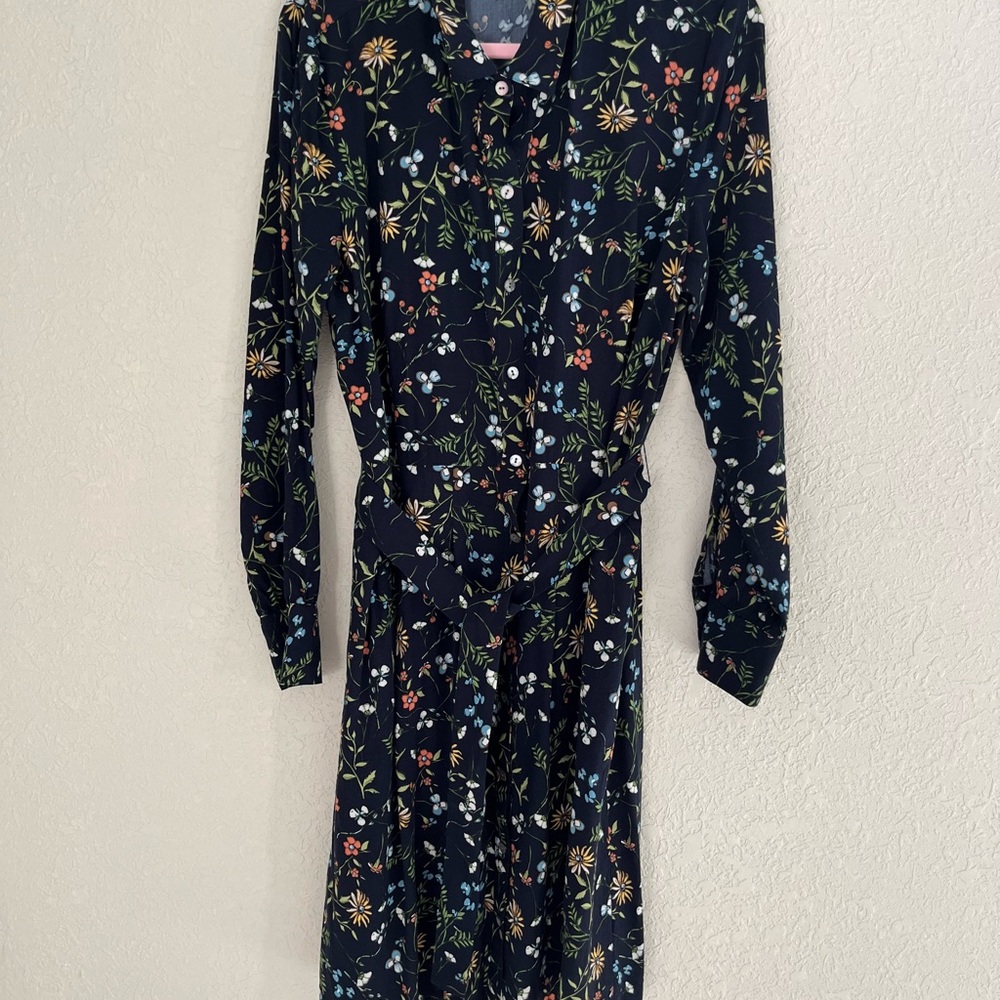 J Jill Dress Womens Medium Floral Tie Waist button front Long Sleeve dress